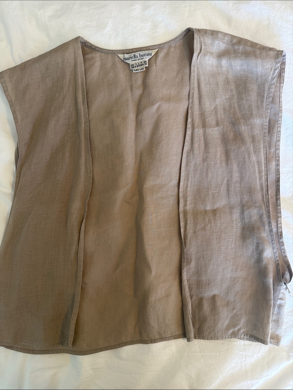 Mariela Burani (made in Italy) Womens Taupe Linen Open Front Vest